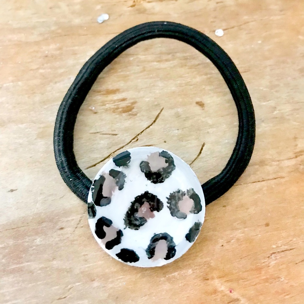 Custom snow leopard handcrafted resin ponytail holder